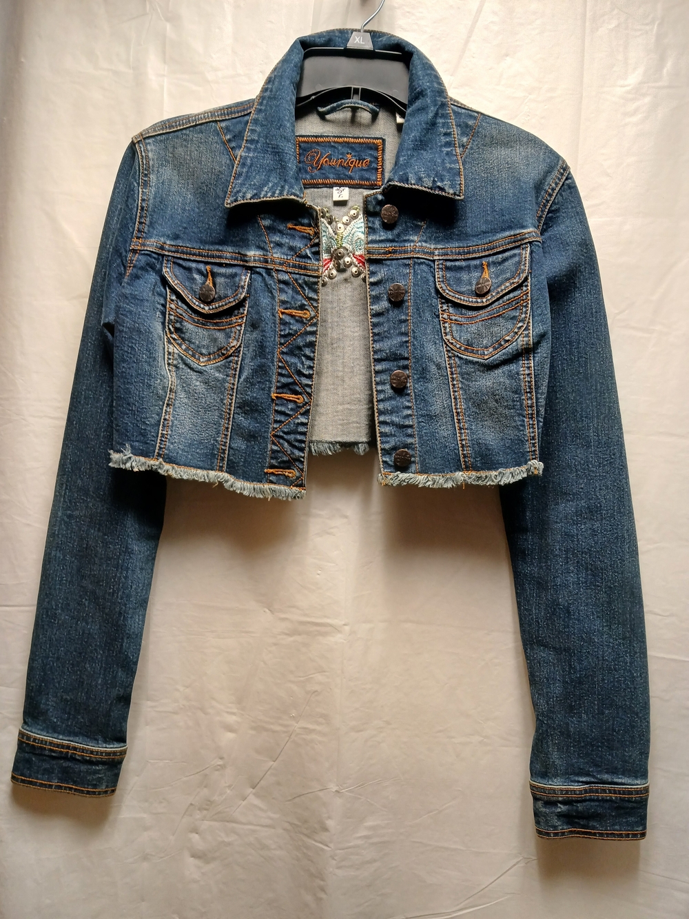 Younique Cropped Embroidered Butterfly Denim Jacket - Blue - Picture 6 of 8